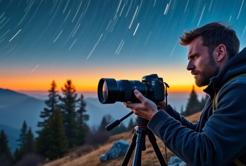 découvrez les secrets de la photographie en pose longue et capturez la magnifique trajectoire des étoiles dans le ciel nocturne.