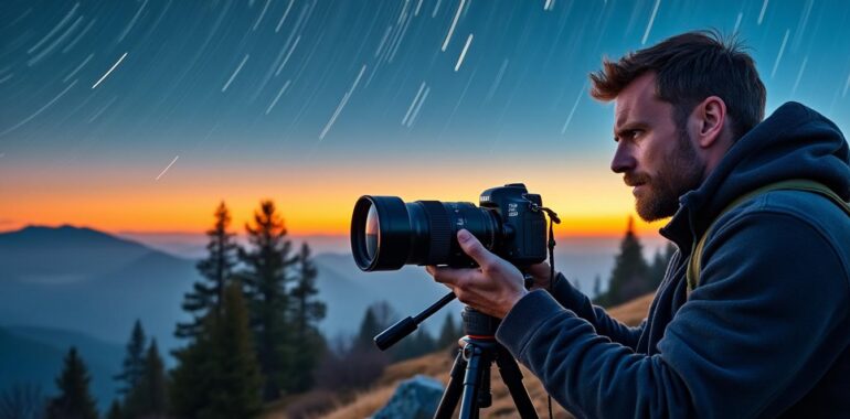 découvrez les secrets de la photographie en pose longue et capturez la magnifique trajectoire des étoiles dans le ciel nocturne.