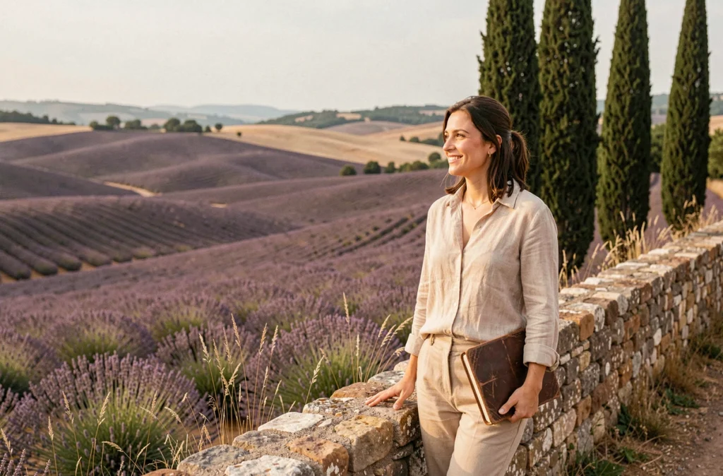 Femme explorant les champs de lavande en Provence lors d'un voyage en France