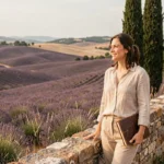 Femme explorant les champs de lavande en Provence lors d'un voyage en France