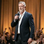 Florent Pagny sur scène montrant sa grande taille lors d'un concert
