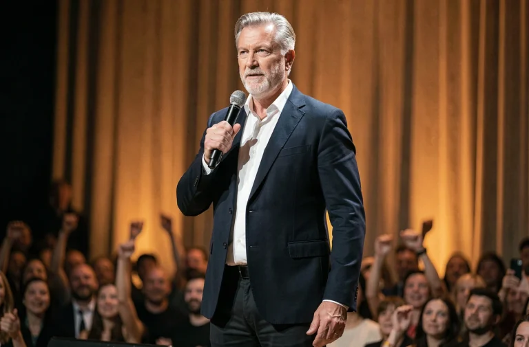 Florent Pagny sur scène montrant sa grande taille lors d'un concert