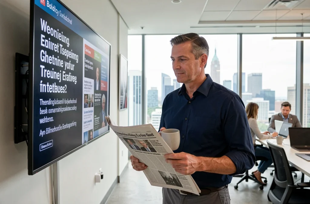 Homme d'affaires consultant les tendances hebdomadaires dans un bureau moderne avec vue urbaine